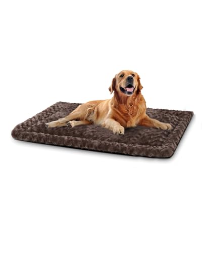Washable Dog Bed Mat Crate Pad Soft Fluffy Pet Kennel Beds Dog Sleeping Mattress for Large Jumbo Medium Small Dogs, 42 x 28 Inch, Brown - color: Brown, size: 42.00" x 28.00" x 1.50"