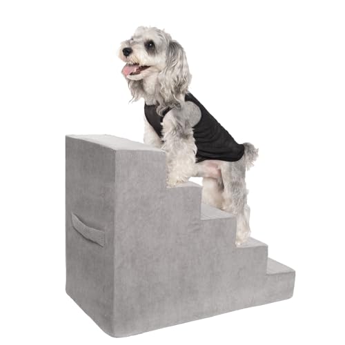 MEWANG 22.83''H Dog Stairs for Small & Medium Dogs and Old Cats – 5 Steps High-Density Foam Pet Ramp for Bed & Couch, Non-Slip, Washable Cover, Grey (Square Corner, 29.92''L×15.75''W×22.83''H) - color: Square Corner, size: 5 steps: 29.92''L×15.75''W×22.83