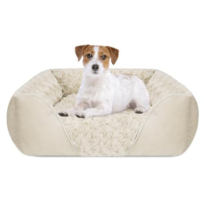 INVENHO Medium Dog Bed Rectangle Washable Orthopedic Soft Calming Sleeping Durable Pet Cuddler with Anti-Slip Bottom - color: Cream, size: M(25"x 21"x 8")
