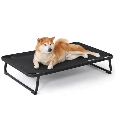MADE 4 PETS Elevated Cooling Dog Bed for Small Medium Dogs – Raised Pet Cot with Breathable Mesh, No-Slip Feet, Chew-Resistant Frame, Portable Indoor & Outdoor Dog Hammock Bed, 32"x25", Black - color: Black, size: 32"L x 25"W x 7"Th