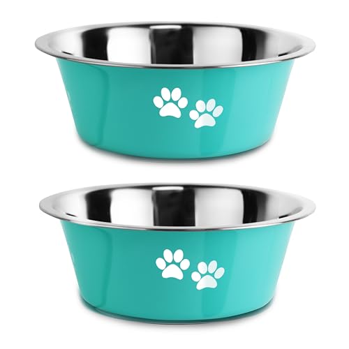 Stainless Steel Dog Bowls, Nonslip Rubber Bottom No Spill Proof Skid Metal Insulated Dog Bowls for Large Medium Small Breed Dogs (Green, 3.6 Cups/29 OZ) - color: Green, size: 3.6 Cups/29 OZ