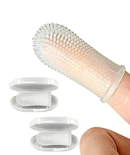 Gomoly Pet Toothbrush, 360 ° Dog Tooth Cleaning Set, Cat Finger Cover Toot-hbrush for Cleaning Tongue Coating and Tooth Care, Pet Silicone Finger Cover Toothbrush Set of 2 with case (Clear, Large) - color: Clear