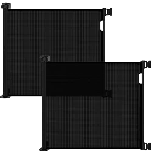 Veraste (2 Pack) Retractable Baby Gate for Doorways and Stairs, Mesh Safety Gate for Pet, Indoor & Outdoor Use, One-Hand Operation, Easy Installation, 33.6" Tall, Expands to 55" Wide（Black,33.6"x55" - color: Black, size: 33x55 Inch(2 Pack)