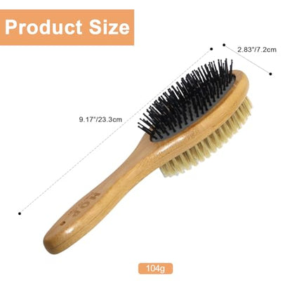 2-in-1 Double-Sided Dog Brush with Bamboo Handle Pin&Bristle Dog Hair Brush Pet Grooming Tool for Dogs and Cats Remove Loose Hair Knots Tangles