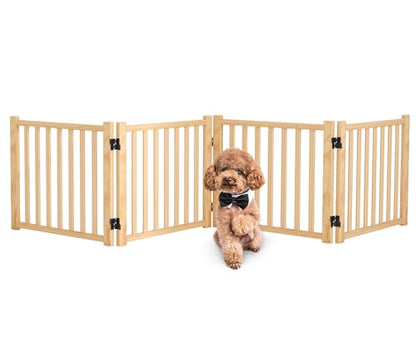 Wooden Freestanding Dog Gate Indoor, 16.9" H No-Painted Dog Gates for Doorways, Pet Gate for Stairs, Foldable Doggy Gate - 4 Panels - size: 【4 Panels】H:16.9"