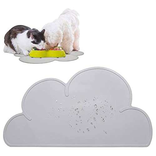 JiangYanus Dog Cat Food Bowl Mat, Waterproof Silicone Pet Feeding Mat | Placemat for Food and Water Bowls, Nonslip Cat Dog Food Placemat Tray Mat, Raised Edges to Prevent Water Spills on Floors - color: Grey