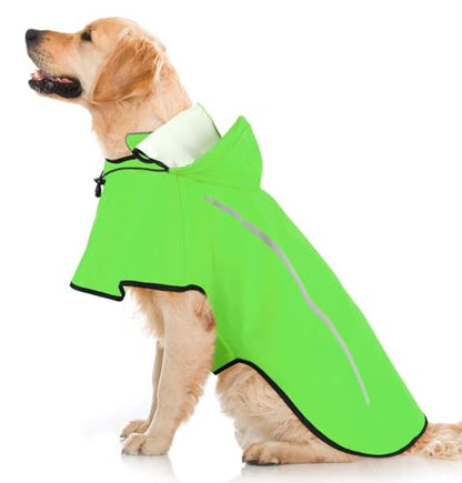 Flashseen Dog Rain Coat, Waterproof Dog Raincoat with Removable Hoodie, Pet Rain Jacket with Reflective Strip, Adjustable Lightweight Dog Hooded Raincoats for Large Dogs - size: Large