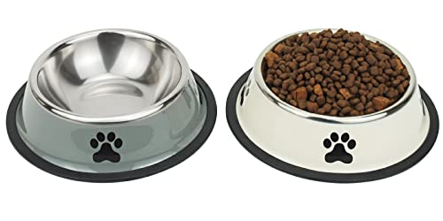 Stainless Steel Dog Bowls, Food and Water Non Slip Anti Skid Stackable Pet Puppy Dishes for Small, Medium and Large Dogs (2 Pack) - color: White & Grey, size: 1.5 Cup/12 oz