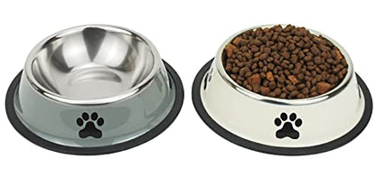 Stainless Steel Dog Bowls, Food and Water Non Slip Anti Skid Stackable Pet Puppy Dishes for Small, Medium and Large Dogs (2 Pack) - color: White & Grey, size: 1.5 Cup/12 oz