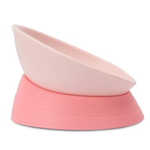 French Bulldog Food Bowl- Slanted Tilted Pug Food Water Bowl,Cat Bowl- Feeder for Frenchie/Shih Tzu/Flat Faced Small Dogs/Puppies/Cats (Pink, 4 Cup) - color: Pink, size: 4 Cup
