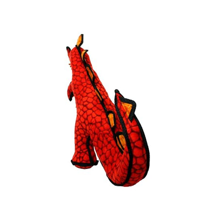 TUFFY - World's Tuffest Soft Dog Toy - Dinosaur Destructosaurus - Multiple Layers. Made Durable, Strong & Tough. Interactive Play (Tug, Toss & Fetch). Machine Washable & Floats - color: Red Destructosaurus Dinosaur