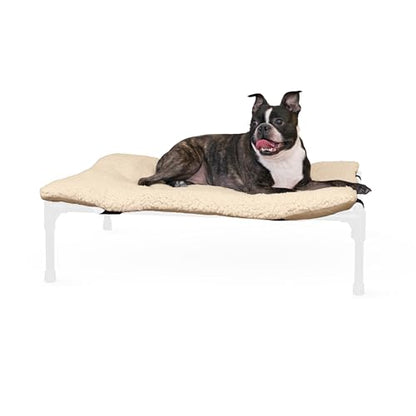 K&H Pet Products Dog Cot Pad (Cot Sold Separately), Pillow-Top Comfort Bed for K&H Medium Elevated Dog Beds, Soft & Fluffy, Secure Fit Straps, Machine Washable, Portable - Medium 32 X 25in Tan Fleece - size: Medium (25 in x 32 in)