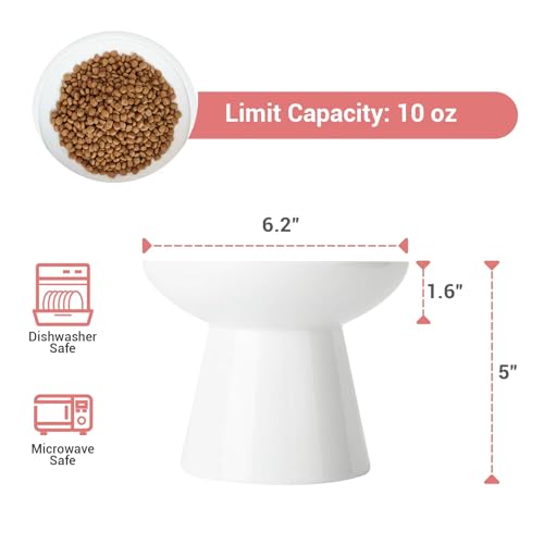 CEEFU Extra Wide Elevated Ceramic Cat Bowl, 6.2" Shallow Dish for Whisker Fatigue Relief, 5" Height for Easy Feeding, Durable Raised 2 Cat Food Bowls, White - color: White-2 Food Bowl