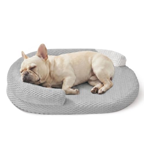 JOEJOY Orthopedic Dog Bed Medium Size Dogs, Waterproof Washable Oval Dog Beds with Removable Cover, Egg-Crate Memory Foam Pet Bed with Bolster Sides & Non-Skid Bottom, Light Grey, 28''x20'' - color: Light grey, size: M(28"x 20"x 6")