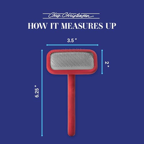 Chris Christensen Mark II Slicker Brush, Groom Like a Professional, Stainless Steel Pins, Lightweight Beech Wood Body, Ground and Polished Tips, Red Small - size: Mark II Small-RED