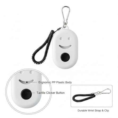Dog Training Clicker with Wrist Strap - Ergonomic Mechanical Sound Signal for Obedience & Trick Training, Durable PP Plastic (1 Pack) - color: White