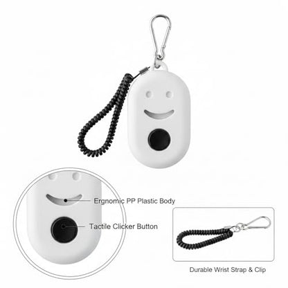 Dog Training Clicker with Wrist Strap - Ergonomic Mechanical Sound Signal for Obedience & Trick Training, Durable PP Plastic (1 Pack) - color: White