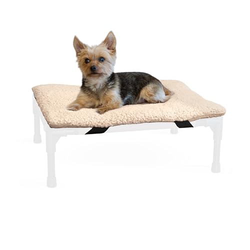 K&H Pet Products Dog Cot Pad (Cot Sold Separately), Pillow-Top Comfort Bed for K&H Small Elevated Dog Beds, Soft & Fluffy, Secure Fit Straps, Machine Washable, Portable - Small 22 X 17in Tan Fleece - size: Small (17 in x 22 in)