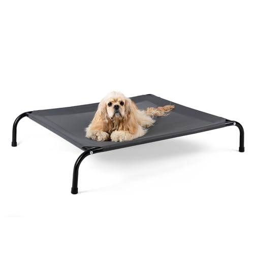 Cooling Elevated Dog Bed with Non-Slip Floor Protectors & Breathable Mesh, Raised Indoor & Outdoor Dog Cot Hammock, 34" L x 22" W x 8" Th, Small, Grey - color: Grey, size: 34.0"L x 22.0"W x 8.0"Th