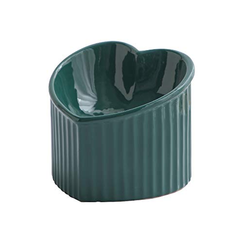 Dark Green Ceramic Raised Cat Bowls, Tilted Elevated Food or Water Bowls, Stress Free, Backflow Prevention, Dishwasher and Microwave Safe, Lead & Cadmium Free - color: Dark Green