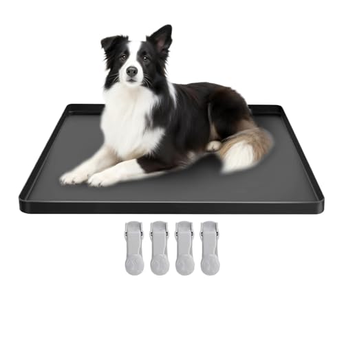 Dog Potty Pad Holder - Silicone Pee Pad Holder Tray, Dog Potty Tray with Raised Edge & Clips | Leakproof Puppy Urine Mat Trays for Training Indoor Bathroom Apartment Patio Backyard Living Room - color: black suit