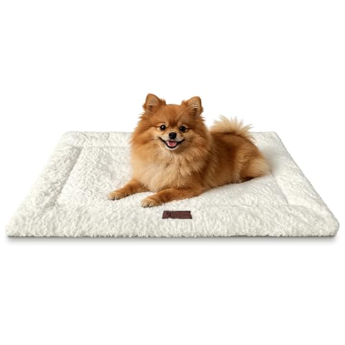 Reversible Dog Crate Mat 29"x18" for Medium Dogs - Double-Sided Cooling Oxford & Warm Plush Dog Bed,Fits 30-Inch Wire Crates, Soft Stuffed, Machine Washable, Indoor & Outdoor, Beige - color: Beige, size: 29"L x 18"W x 1.2"Th