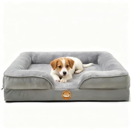 Orthopedic Dog Bed for Small Dogs- Memory Foam Pet Bed with Cooling Support, Calming Washable Dog Bed with Soft Bolster, Removable Machine Washable Cover, Non-Slip Bottom with My Home Label