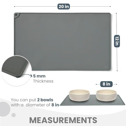 WePet Non-Slip Waterproof Pet Feeding Mat, 20x12 Inch - Silicone Dog & Cat Food Mat with Raised Edge to Stop Food Spills and Water Spills - Dishwasher Safe, Easy Clean - color: Rock Grey