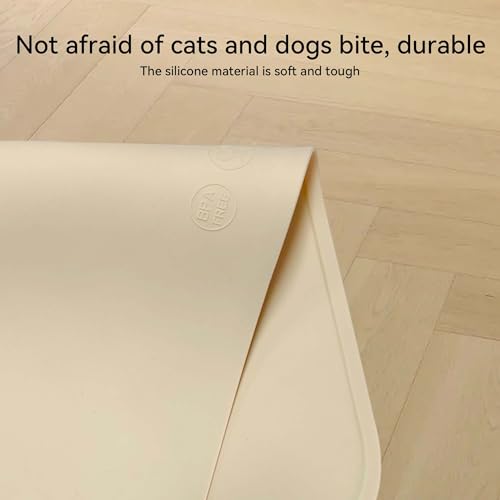 Silicone Waterproof Dog Cat Pet Feeding Mats,Anti Slip Pet Bowl Mats, BPA Free Silicone Pete Feeding Mat Bear Pattern 16In x 12In(Beige) - color: beige