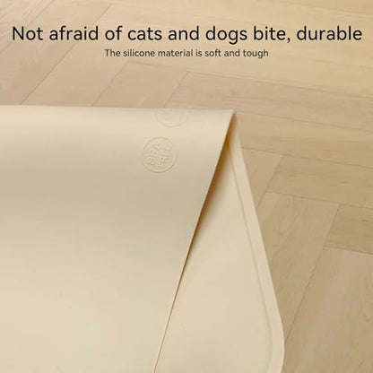 Silicone Waterproof Dog Cat Pet Feeding Mats,Anti Slip Pet Bowl Mats, BPA Free Silicone Pete Feeding Mat Bear Pattern 16In x 12In(Beige) - color: beige