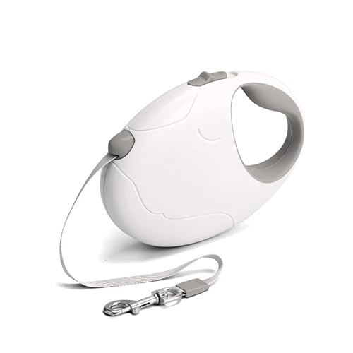 Retractable Dog Leash, 16ft Strong Nylon, 360° Tangle-Free, Dog Pattern for Small, Medium, and Large Dogs Up to 110 lbs (White) - color: white