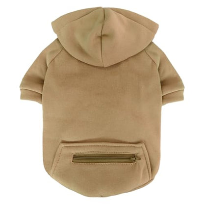 Jecikelon Dog Hoodies for Small Dogs with Zipper Pocket, Soft Fleece Puppy Clothes with Rope Hat, Warm Winter Outfits Cold Weather Coats, Cute Sweatshirt Chihuahua Costume (Khaki, XX-Small) - color: Khaki, size: XX-Small