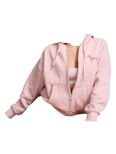 Victoria's Secret PINK Ivy Fleece Full Zip Hoodie Pink Dog Logo New Women - size: Large