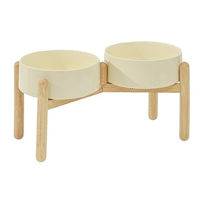 Havniva 8.3inch Ceramic Raised Dog Bowl with Stand, Double Dog Bowls Elevated for Large Breed Dog Food and Water Bowl Set Non-Slip Dog Dish Large Capacity Feeding Pet Water Bowl - color: 2 Bowls+Stand - Light Yellow, size: 8.3inch