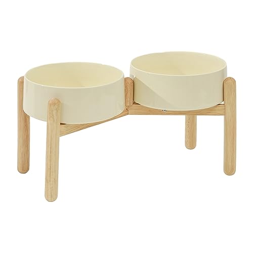 Havniva 8.3inch Ceramic Raised Dog Bowl with Stand, Double Dog Bowls Elevated for Large Breed Dog Food and Water Bowl Set Non-Slip Dog Dish Large Capacity Feeding Pet Water Bowl - color: 2 Bowls+Stand - Light Yellow, size: 8.3inch