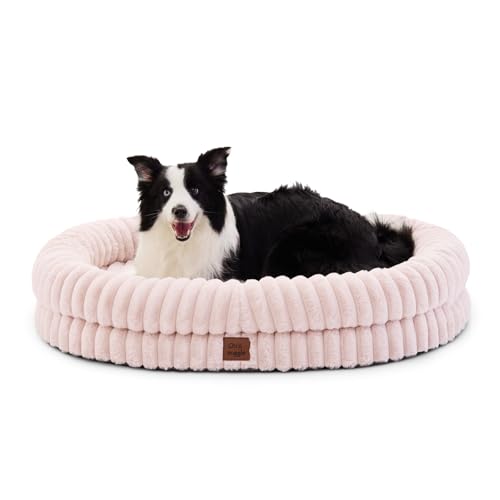 ChiXnuggle Orthopedic Dog Bed, Washable Cover, Faux Fur Bolster Pet Couch | waterproof,egg crate foam,non-slip bottom,for extra large dogs,pink,41*30*7,dog sofa - color: Pink, size: XL(41*30*7)