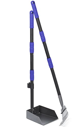 Heeyoo Dog Pooper Scooper, Dog Poop Tray and Rake Set, Pet Waste Removal Scoop with Long Adjustable Sectional Stainless Handles - color: Black/Blue