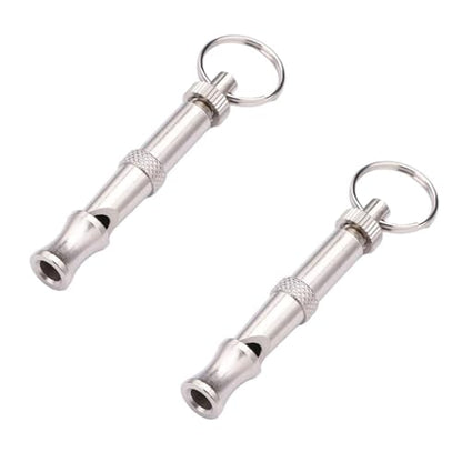 2Pcs Silver Adjustable Ultrasonic Dog Whistle,Portable Whistle Pet Whistle Supersonic Dog Whistles for Pet Training Behavior Aids