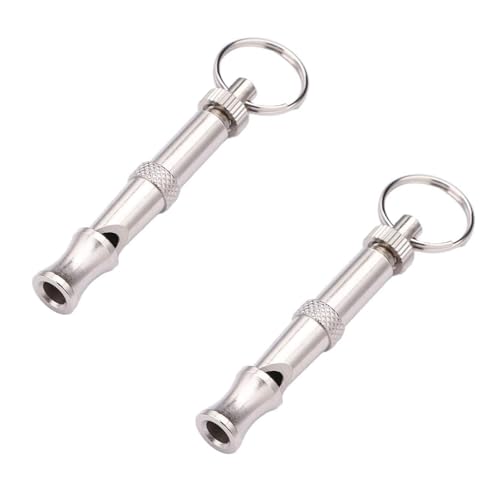 2Pcs Silver Adjustable Ultrasonic Dog Whistle,Portable Whistle Pet Whistle Supersonic Dog Whistles for Pet Training Behavior Aids