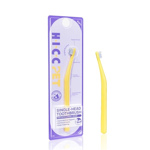 HICC PET Toothbrush for Cats & Small Dogs,Ergonomic Pet Toothbrush for Easy Teeth Cleaning,Gentle on Gums, Cat & Dog Dental Care – Toothpaste Not Included - color: Yellow for Cats & Small Dogs