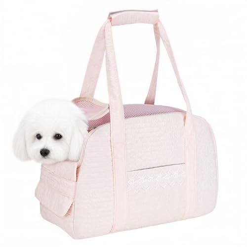 Dog Carrier Tote Bag, Foldable Soft Sided Breathable Mesh Lightweight Travel Handbag with Padded Handles, Lace Decor Portable Pet Purse for Small Puppy Kitten Cat Up to 15 Lbs (Pink) - color: Pink