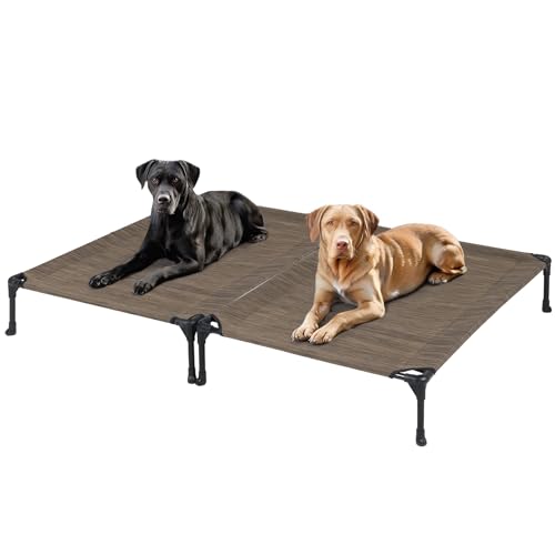 Veehoo 2 Pack Raised Dog Bed, Cooling Elevated Portable Cot with Washable & Breathable Mesh, No-Slip Feet, Durable for Large Dogs, 42" x 30", Brown - color: 2Packs- Brown, size: 42.0"L x 30.0"W x 7.0"Th