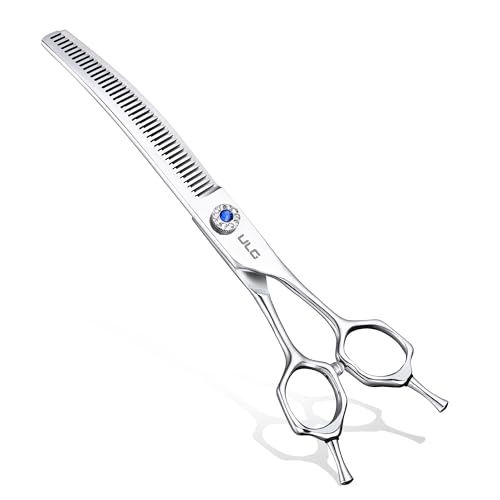 ULG Curved Thinning Dog Shears for Grooming, 7 Inch Professional Curved Thinning Dog Grooming Scissors for Blending and Thinning, 40-Tooth 15%-20% Rate 440C Stainless Steel Pet Hair Scissors - size: 7.0 Inch (Thinning)