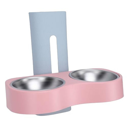 Zerone Elevated Double Bowls Stainless Steel Wall Mounted Pet Feeding Station with Adjustable Height, Anti Tip Feature for Dogs and Cats (Blue Pink) - color: Blue Pink