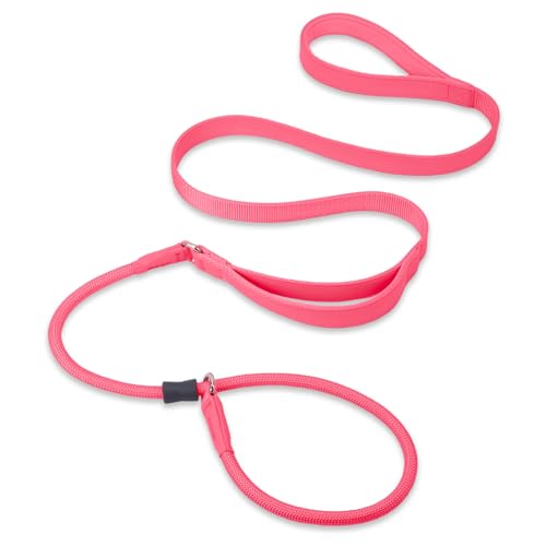 Slip Lead Dog Leash, Dog Training Leash with Double Handle, Soft Leather Slip Leash and Collar, Heavy Duty Nylon Dog Lead, No Pull Walking for Medium Large Small Dogs 6ft Hot Pink - color: Hot Pink, size: 6ft