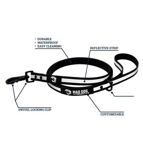 Biothane Dog Leash by Mad Dog Products - (.75" x 6 Foot Clip Leash, Black w/Reflective) - color: Black w/ Reflective