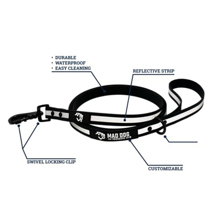 Biothane Dog Leash by Mad Dog Products - (.75" x 6 Foot Clip Leash, Black w/Reflective) - color: Black w/ Reflective