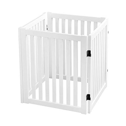 WELLAND Wooden Freestanding Pet Gate, 4 Panel 24 Inch Step Over Fence, Expands Up to 80" Wide, Foldable Indoor Dog Gate Puppy Safety Fence, White - color: White, size: 4 Panel 80" Wide