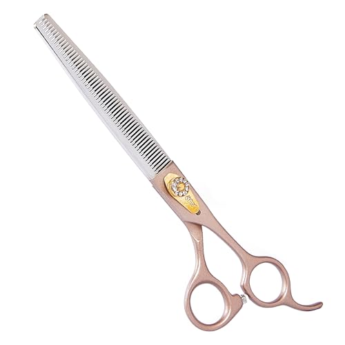 Professional Dog Grooming Scissors Rose Gold 440C Stainless Steel Straight Thinning Curved Chunker Shears for Pet Grooming Services Dogs and Cats (Thinning, 7‘’) - size: 7‘’, style: Thinning