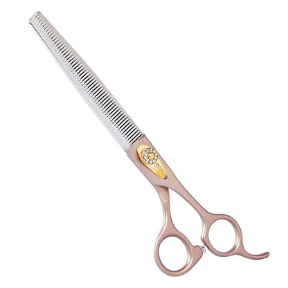 Professional Dog Grooming Scissors Rose Gold 440C Stainless Steel Straight Thinning Curved Chunker Shears for Pet Grooming Services Dogs and Cats (Thinning, 7.5‘’) - size: 7.5‘’, style: Thinning